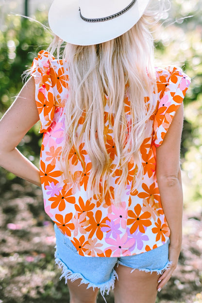 Orange Floral Smocked Blouse FB