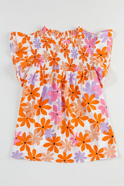 Orange Floral Smocked Blouse FB