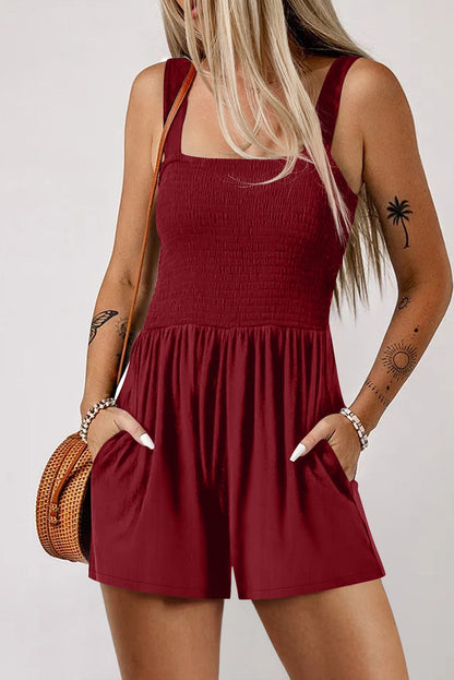 Burgundy Smocked Romper RTS