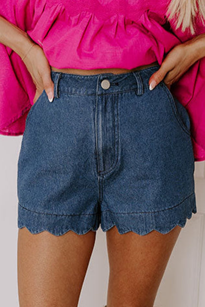 Dark Scalloped Denim Shorties FB