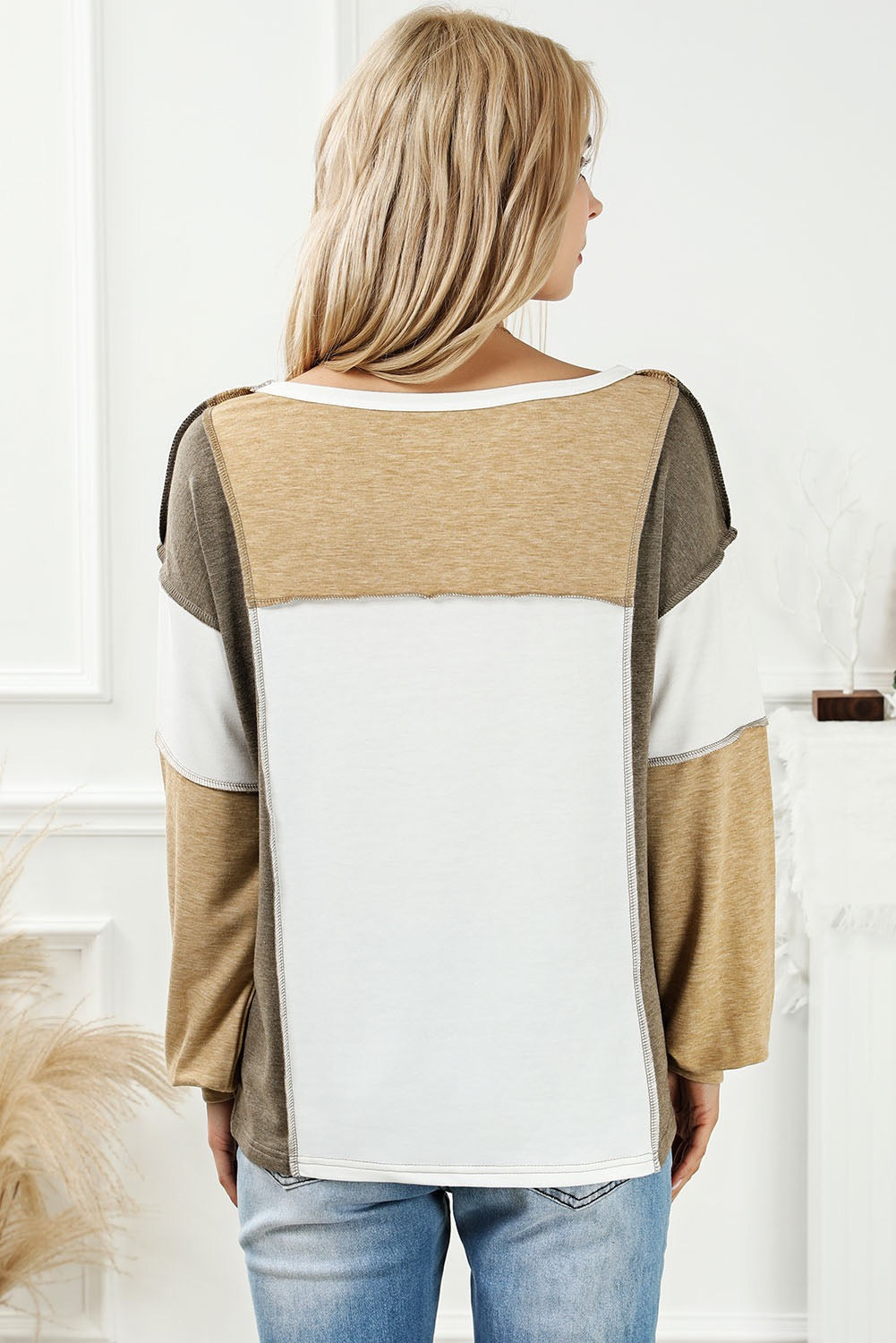 Khaki Colorblock Long Sleeve Top LT