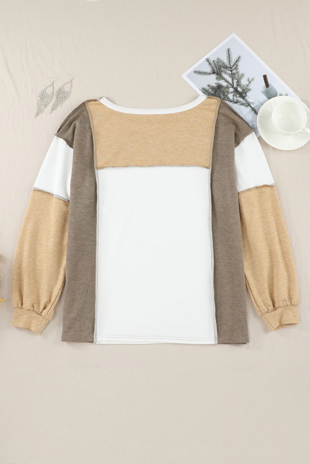 Khaki Colorblock Long Sleeve Top LT