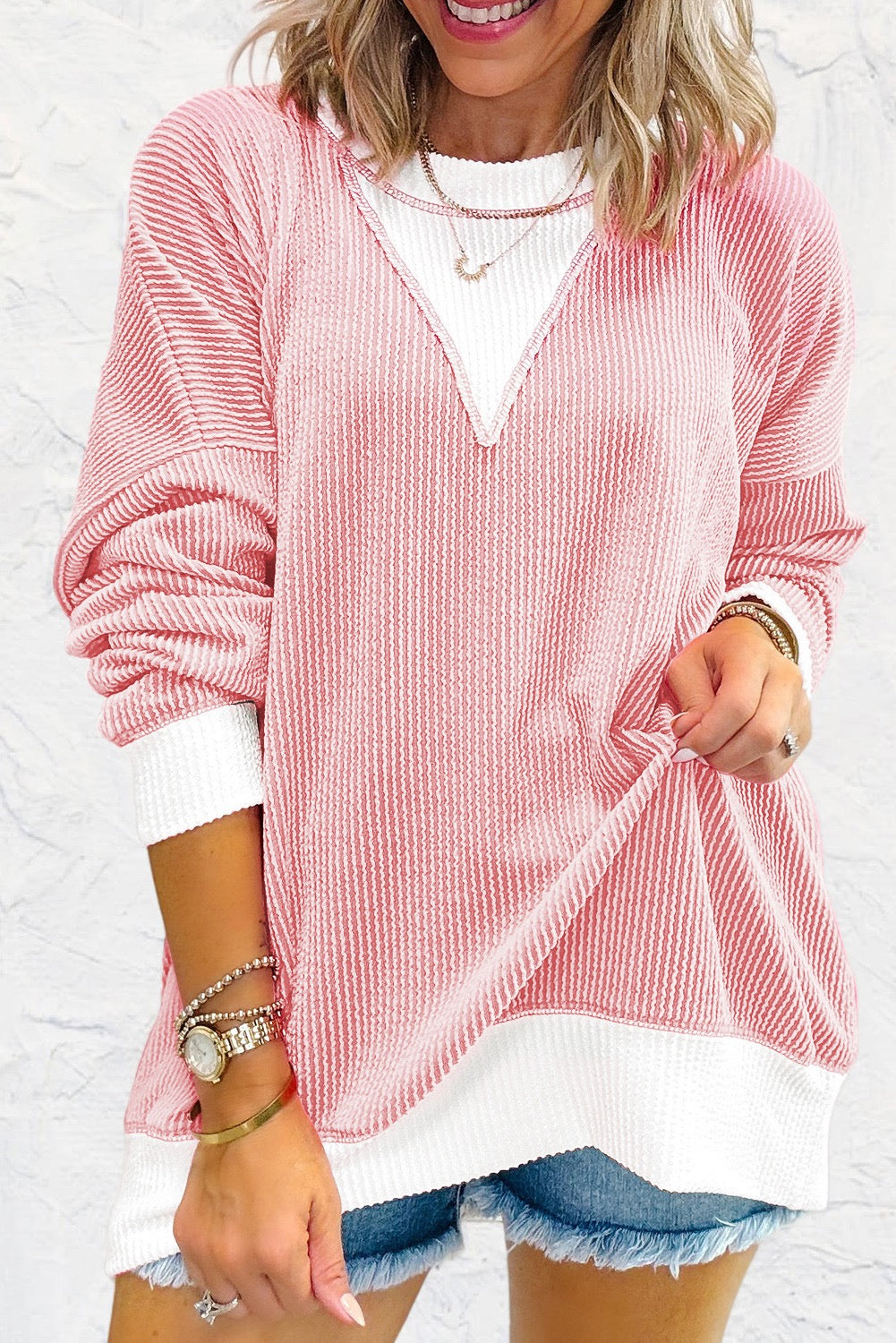 Pink Corded Colorblock Top LT