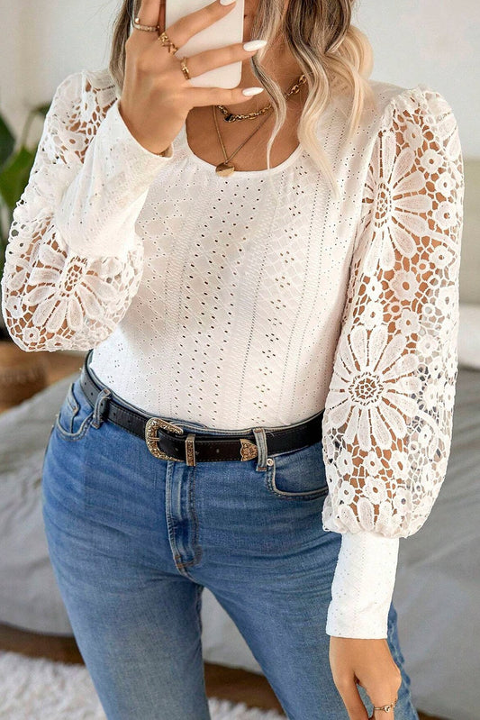 White Floral Lace Plus Size Blouse LT