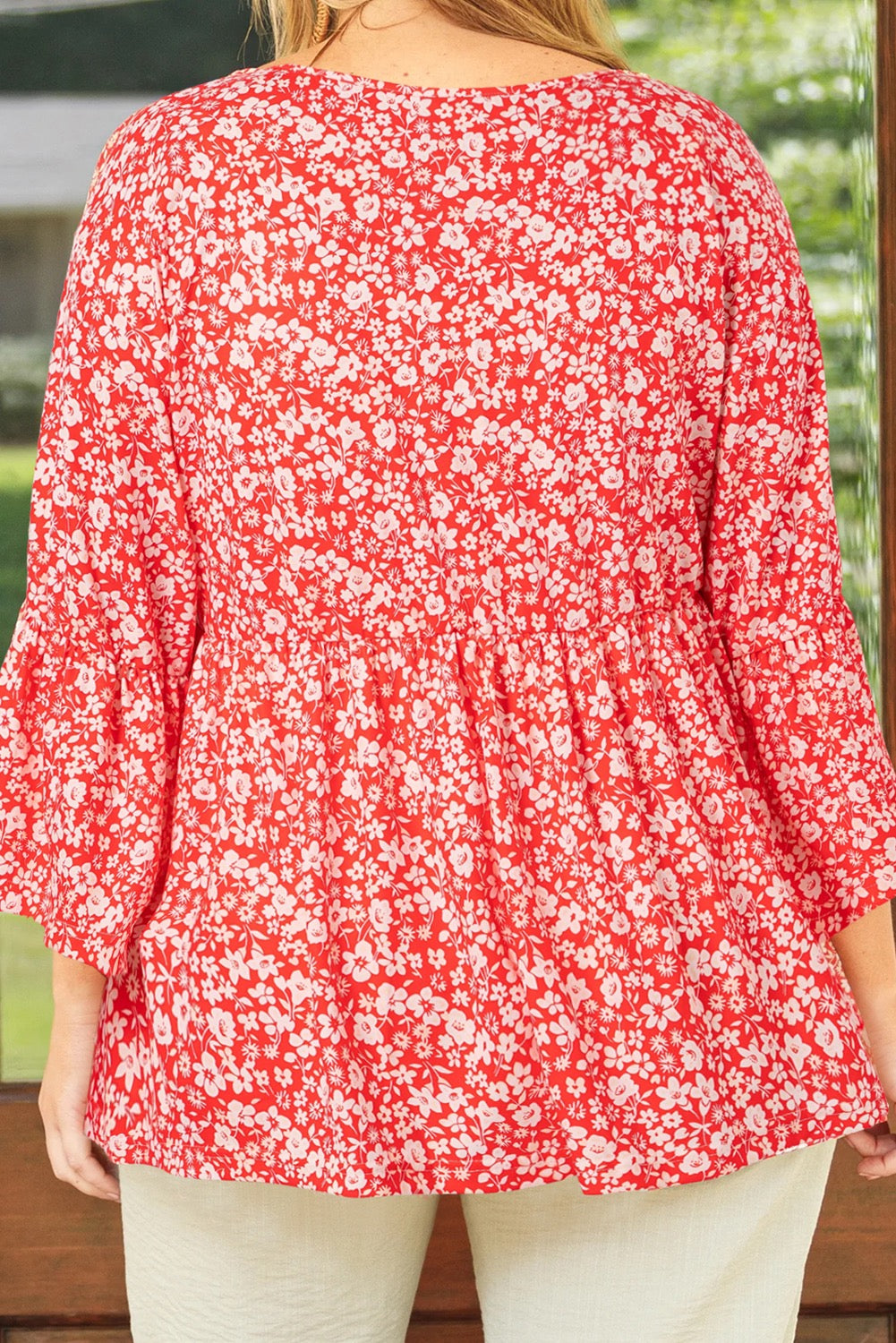 Red Floral Plus Size Blouse LT