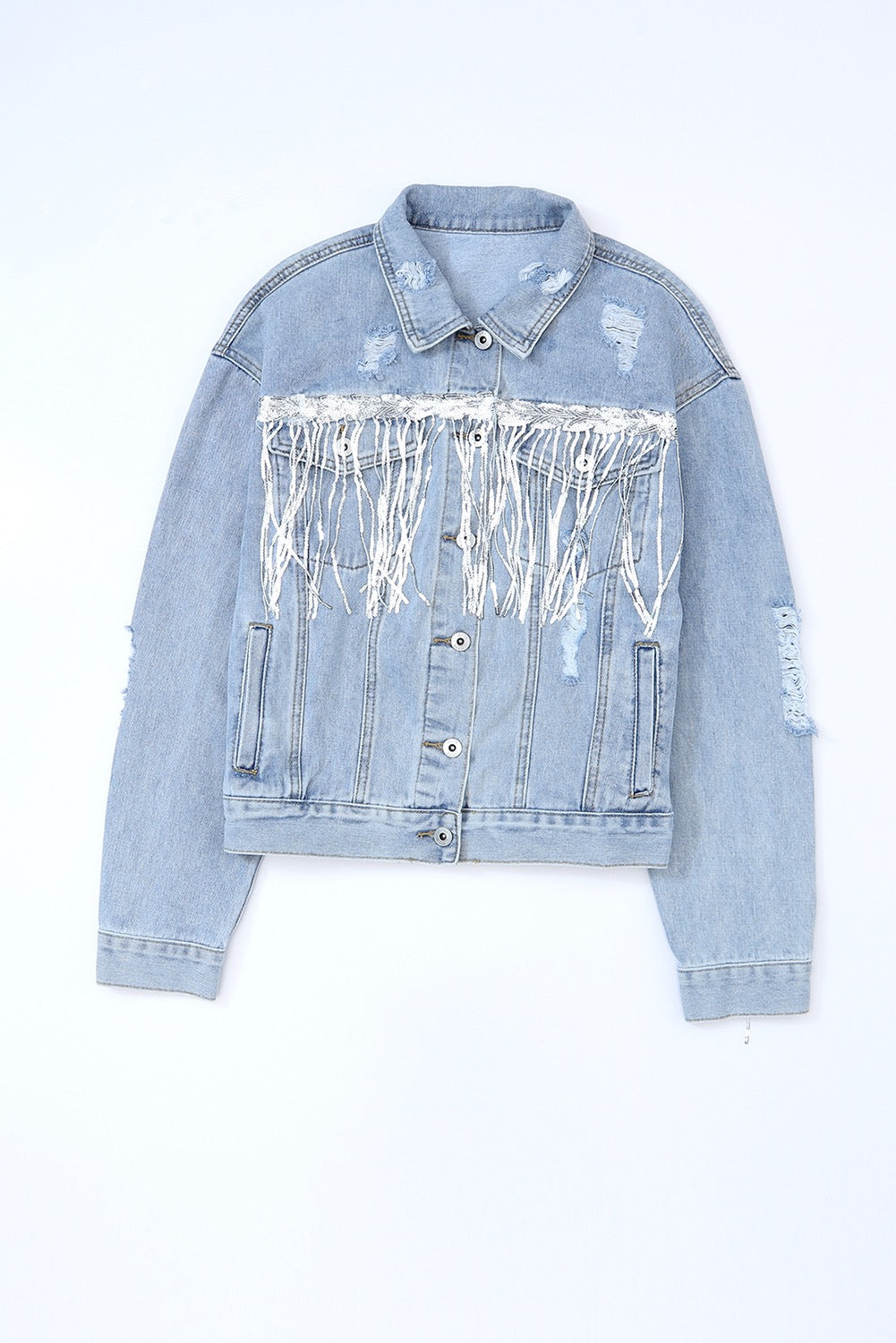 Sequin Fringe Denim Jacket LT