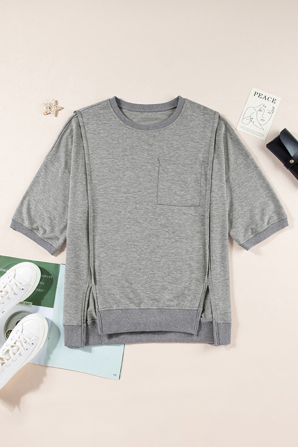 Grey Exposed Seam Top LT