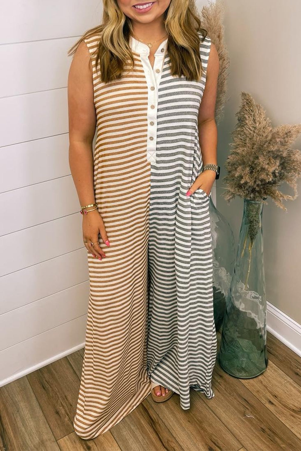 Striped Colorblock Plus Jumpsuit LT