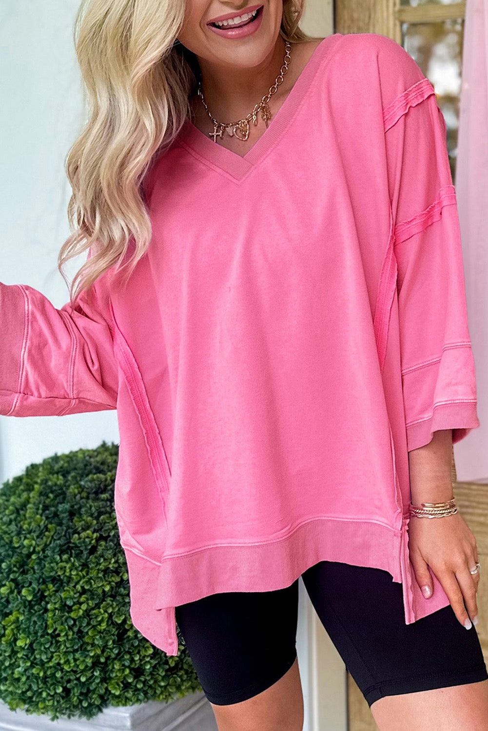 Pink Exposed Seam Top LT