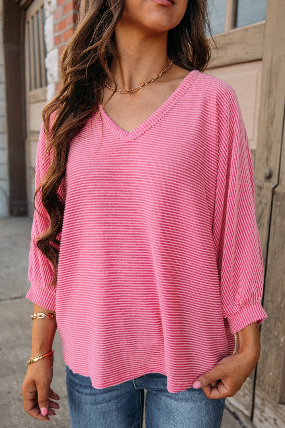 Pink Flowy Ribbed Top LT