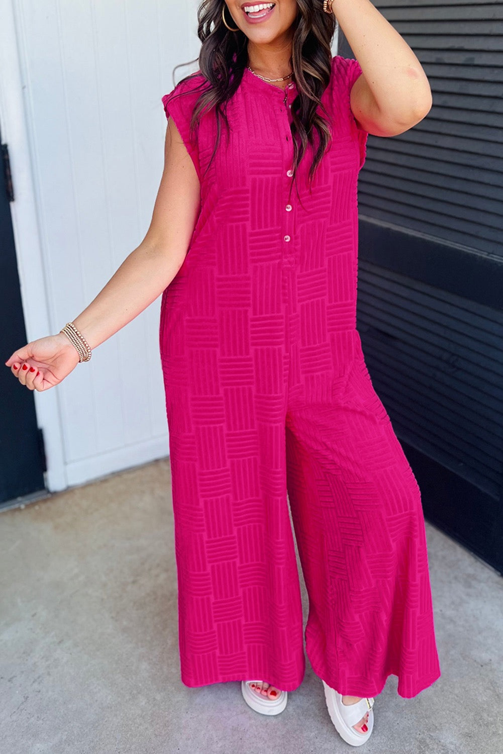 Pink Textured Jumpsuit LT