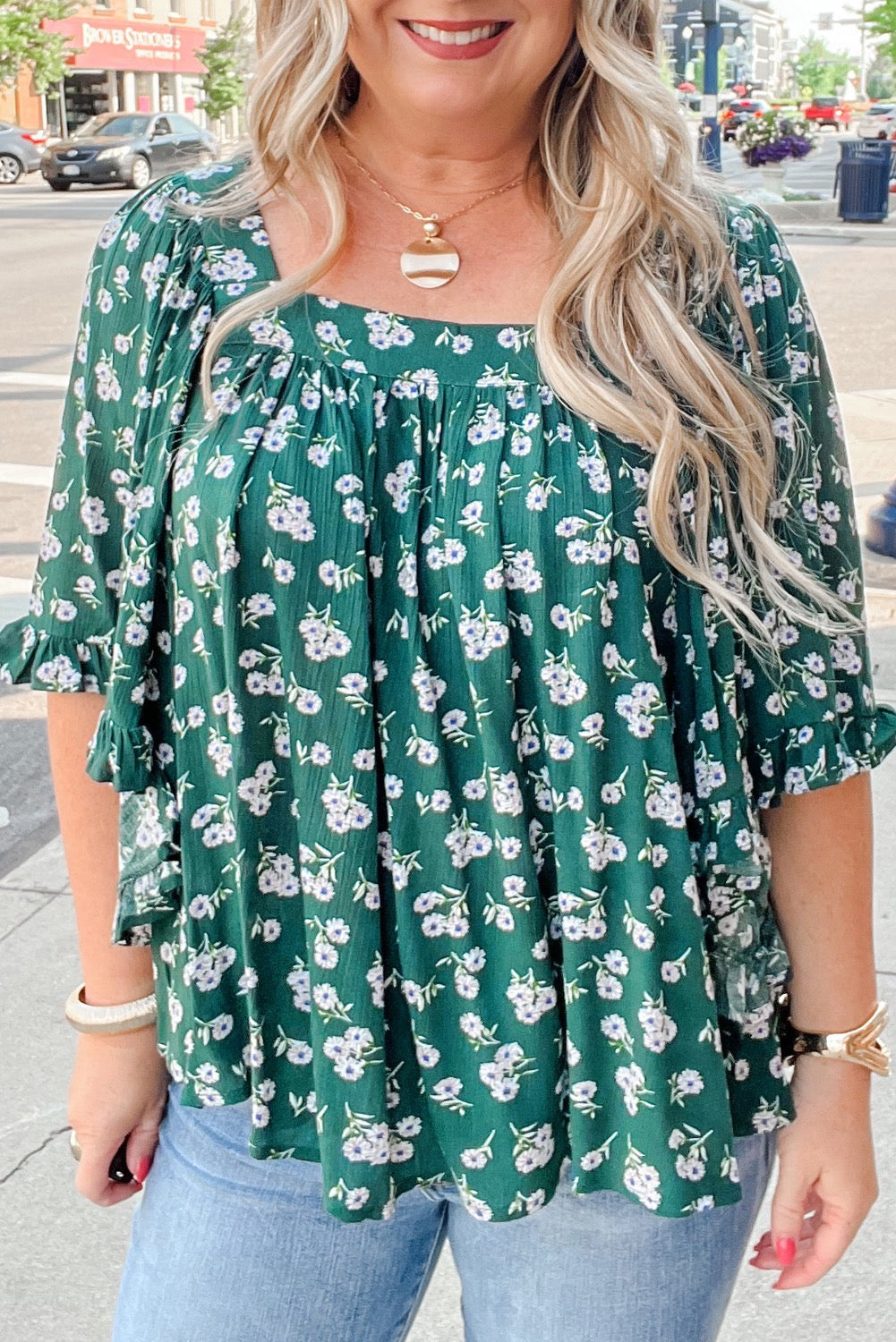 Green Floral Plus Size Blouse LT