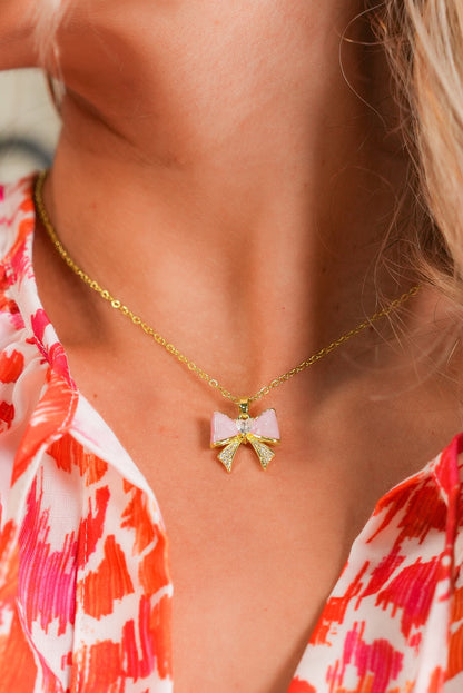Pink Rhinestone Bow Necklace-Shop Now!