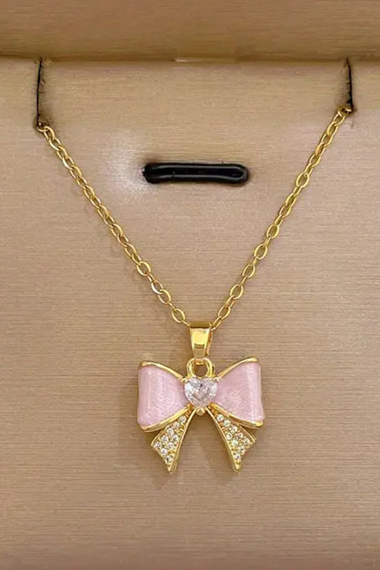 Pink Rhinestone Bow Necklace LT