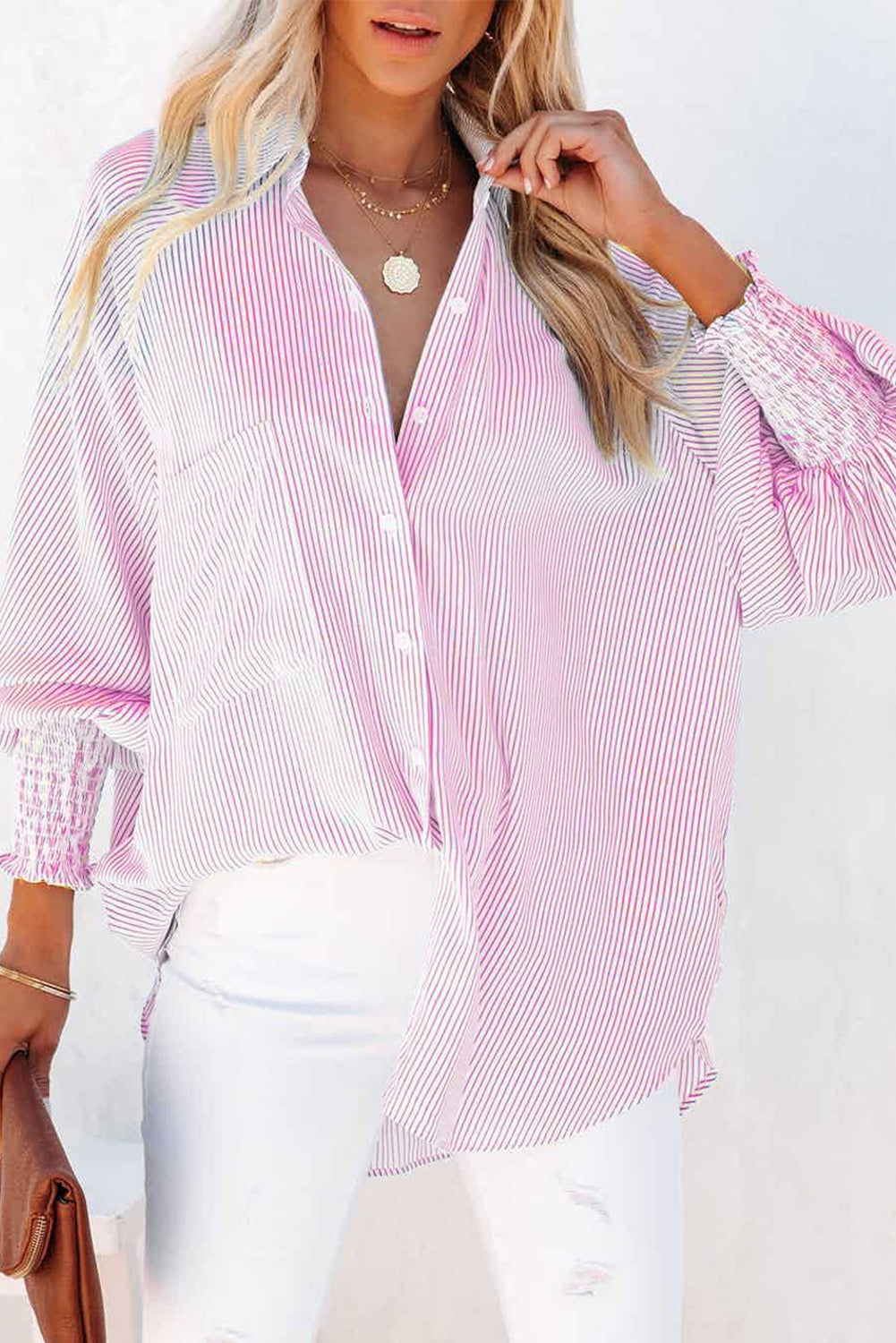 Pink Striped Button Blouse LT