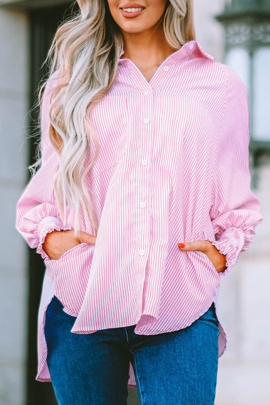 Pink Striped Button Blouse LT