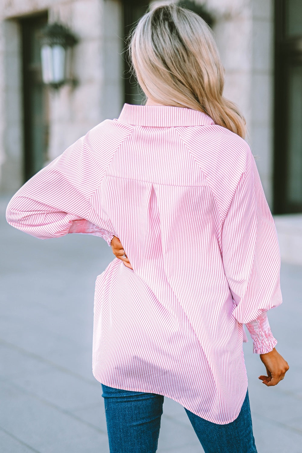 Pink Striped Button Blouse LT