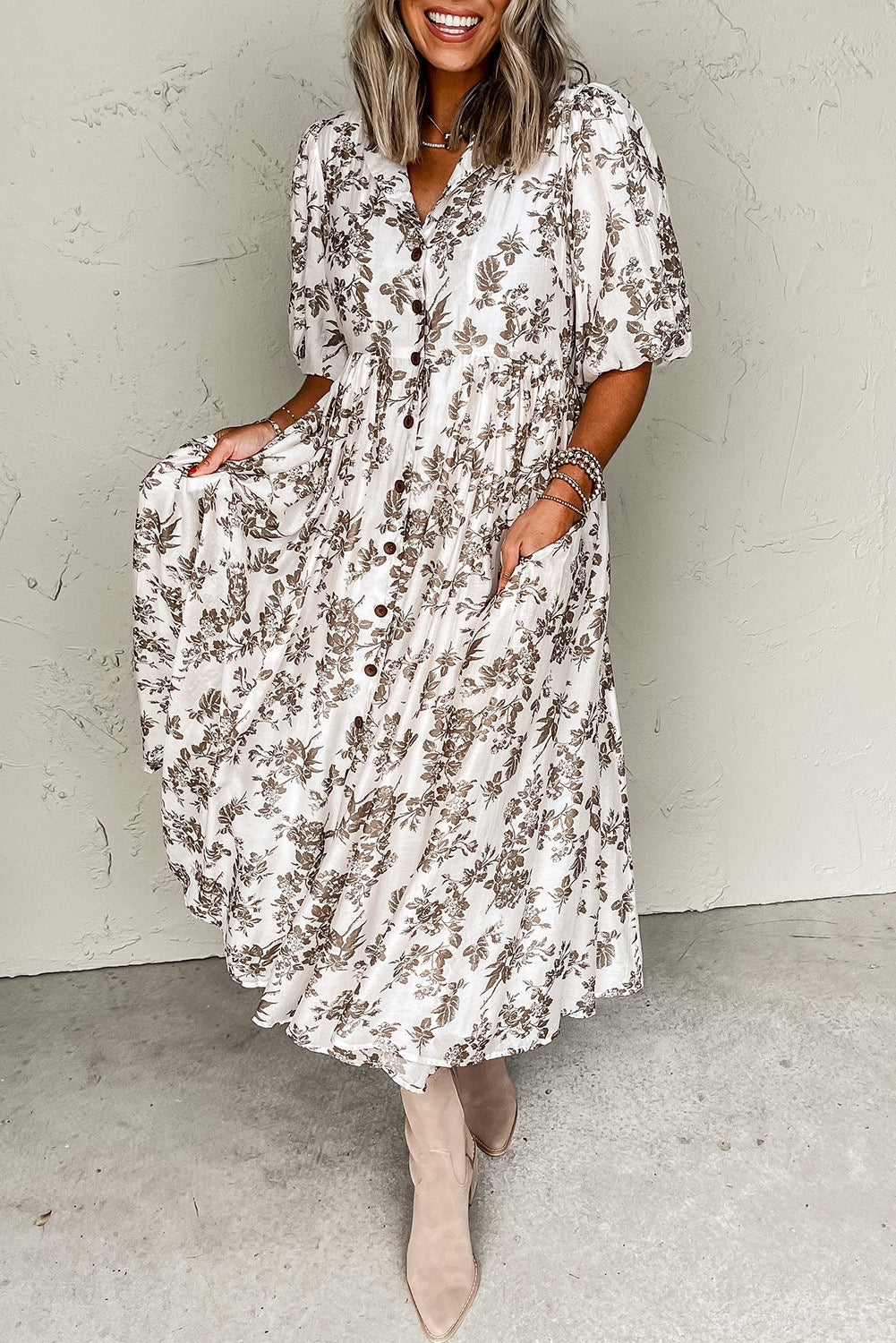 Khaki Floral Button Maxi LT