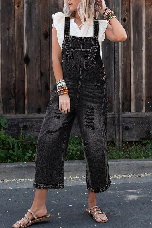 Black Distressed Overalls LT