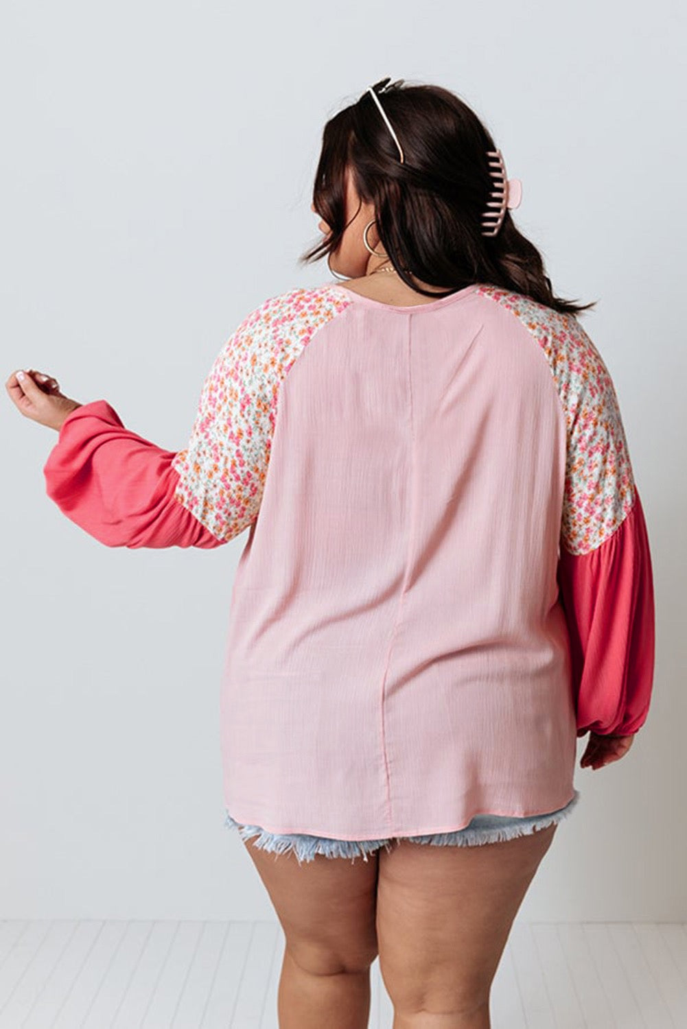 Floral Colorblock Plus Size Blouse LT