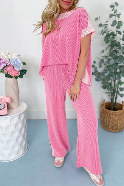 Pink Corded Patchwork Pants Set RTS