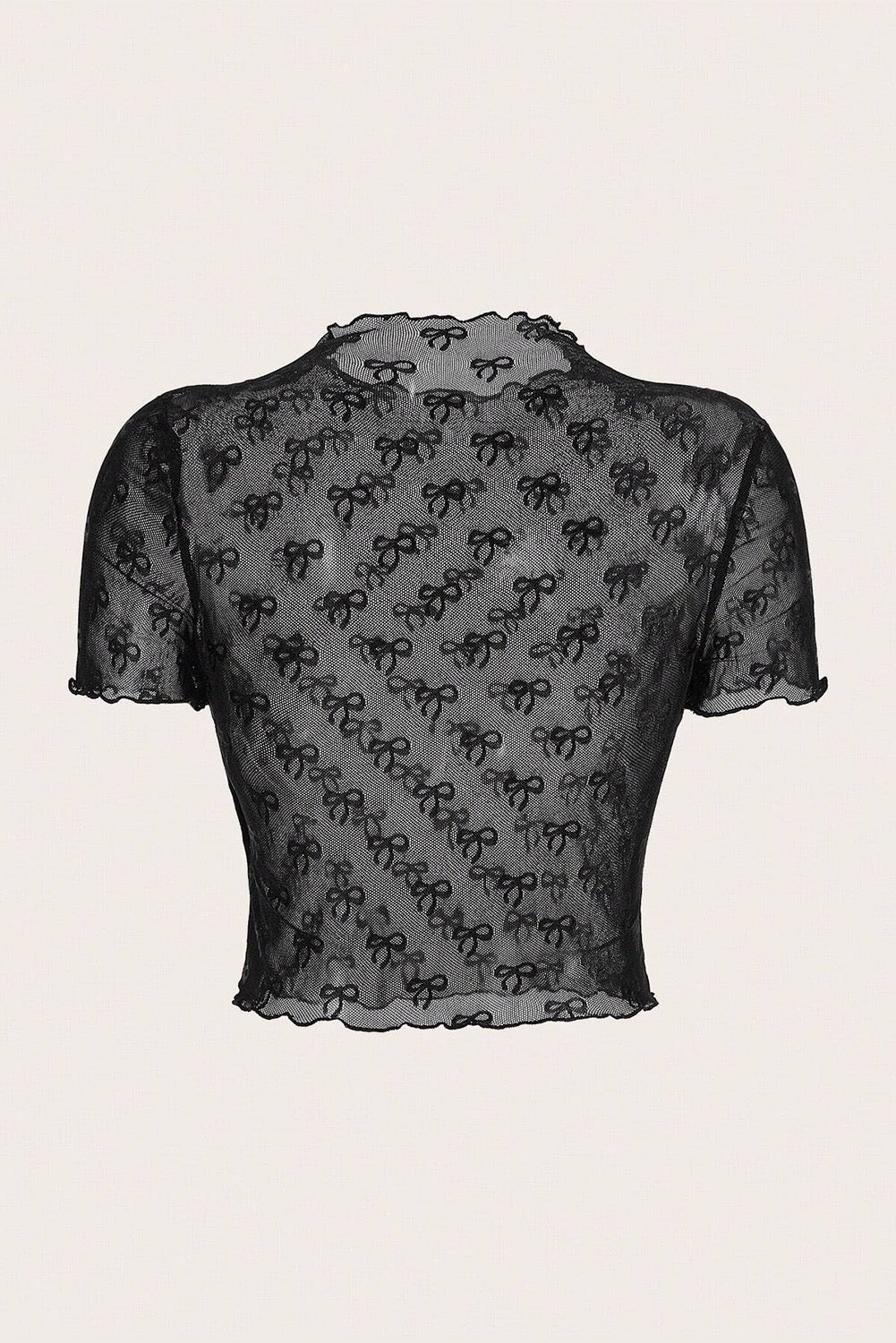 Black Bow Short Sleeve Mesh Top January.