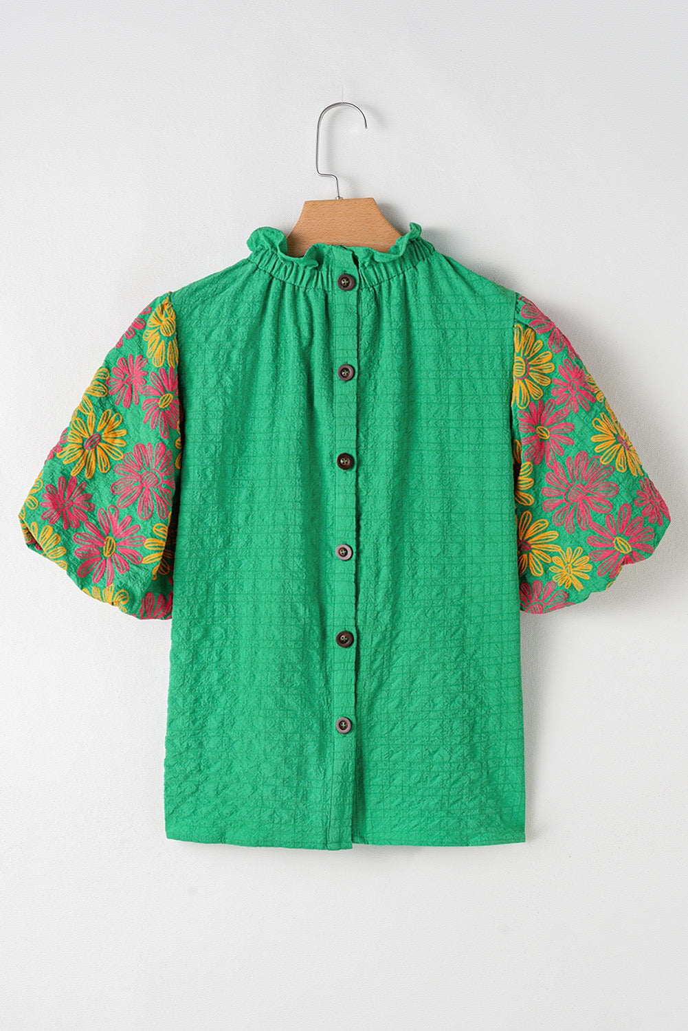 Green Embroidered Puff Sleeve Blouse LT