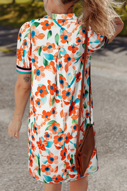 Orange Floral Contrast Trim Dress FB