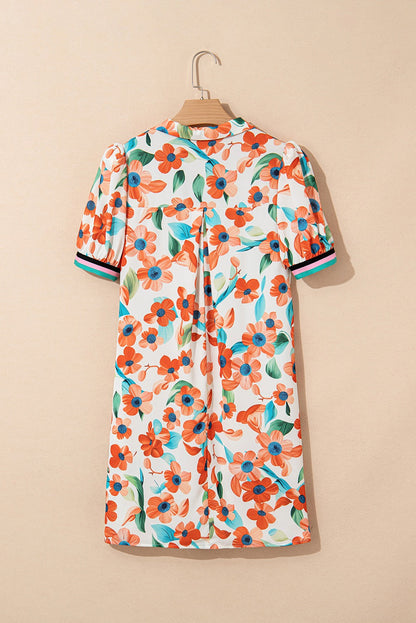 Orange Floral Contrast Trim Dress FB