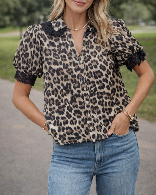 Leopard Lace Trim Shirt RTS