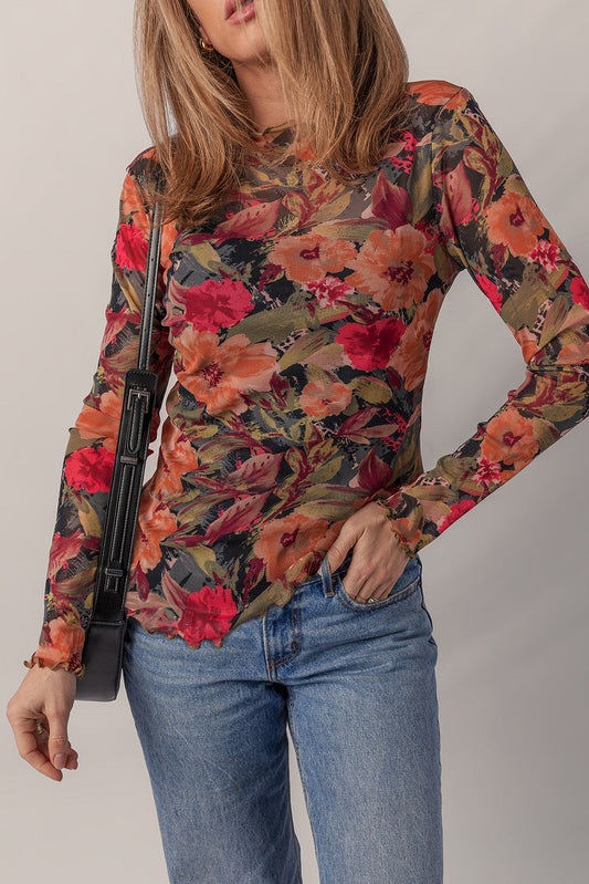 Multicolor Floral Lace Mesh Top FB