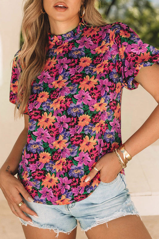Multicolor Floral Puff Blouse FB