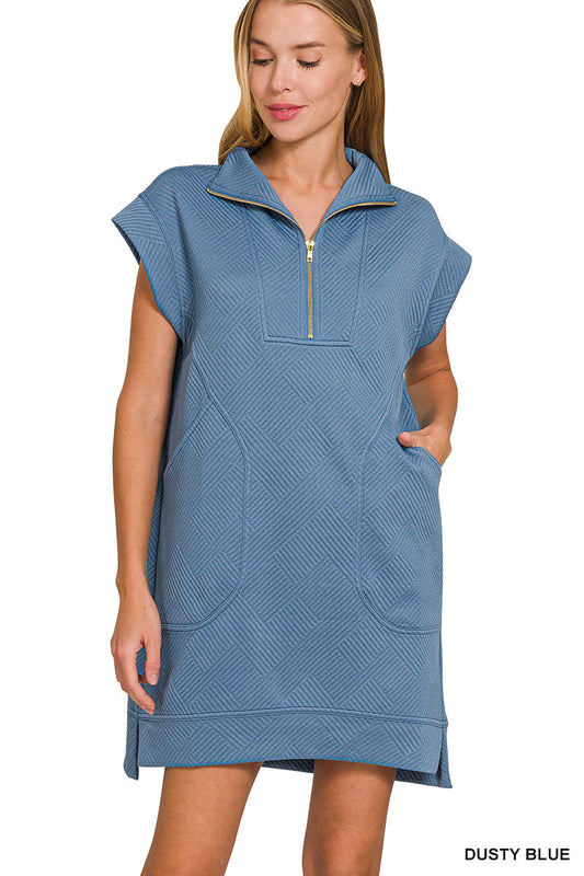 Textured Knit Quarter Zip Dress Zenana New RTS