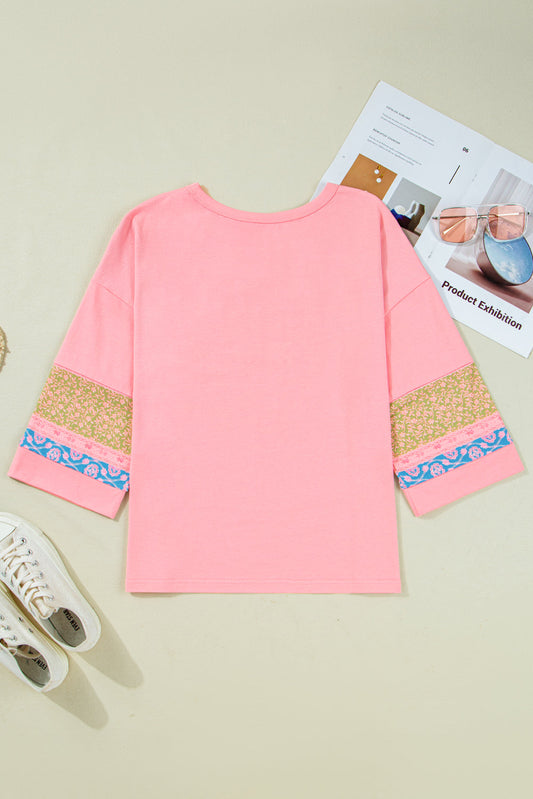 Pink Floral Colorblock Top LT