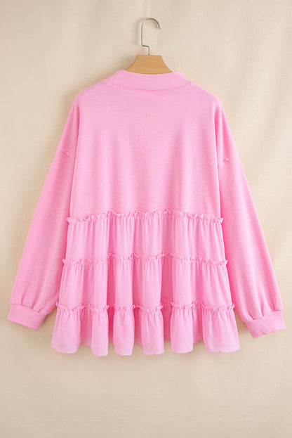 Pink Tiered Plus Size Blouse RTS