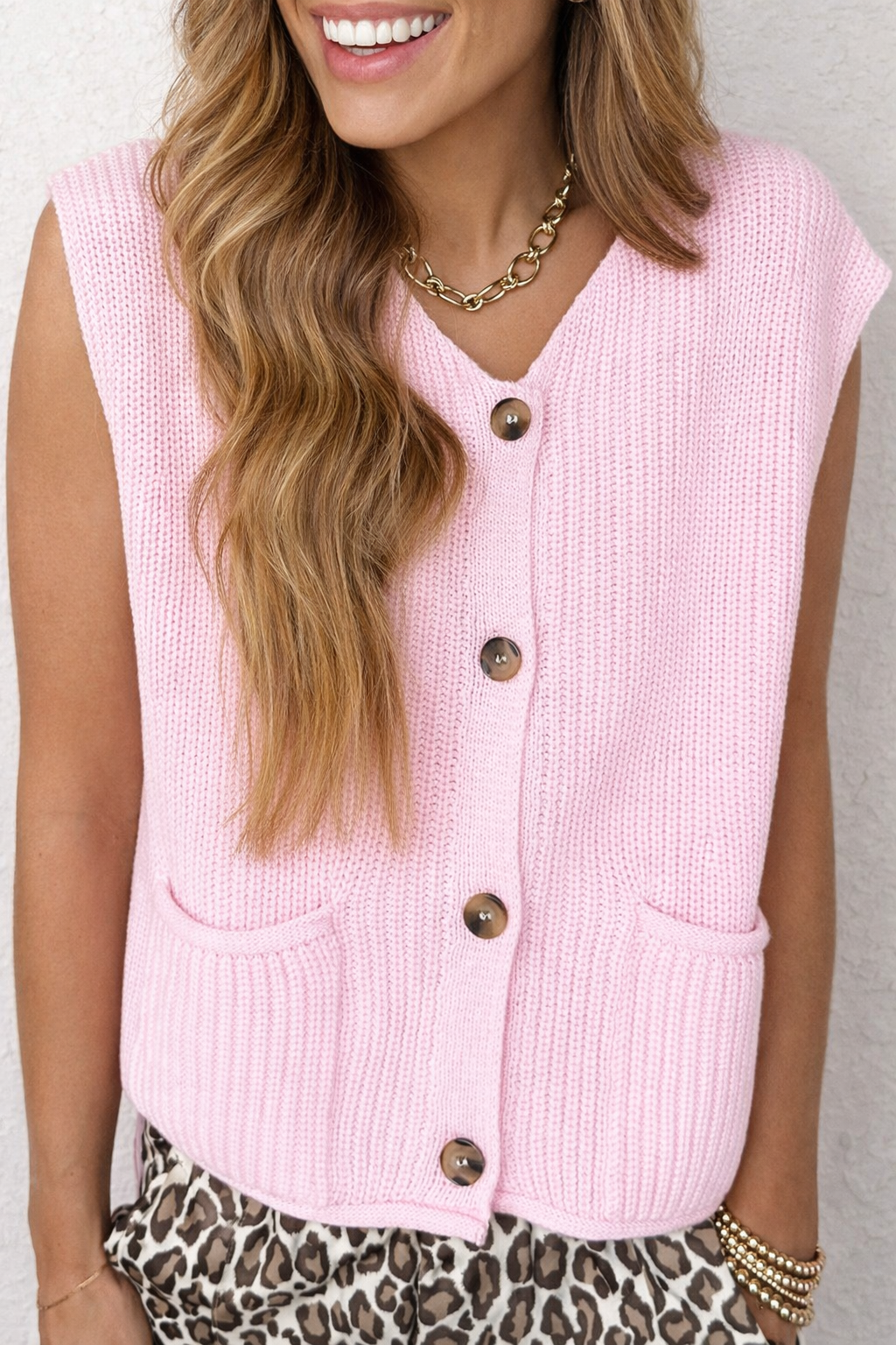 Pink Knit Sweater Vest FB
