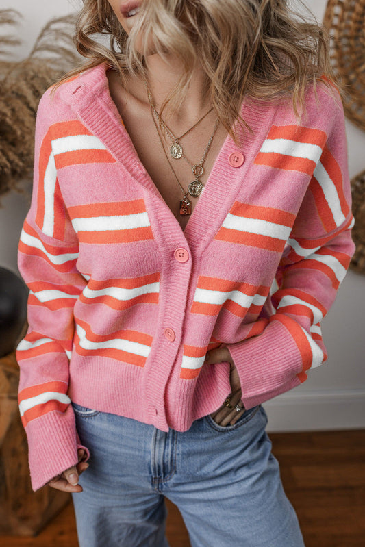 Pink Stripe Cardigan Sweater FB