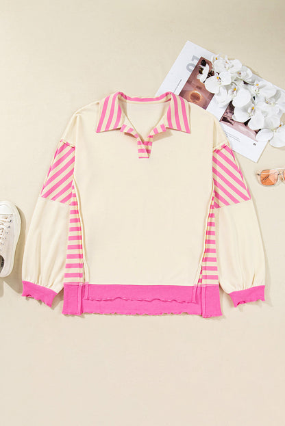 Pink Stripe Patchwork Plus Pullover LT