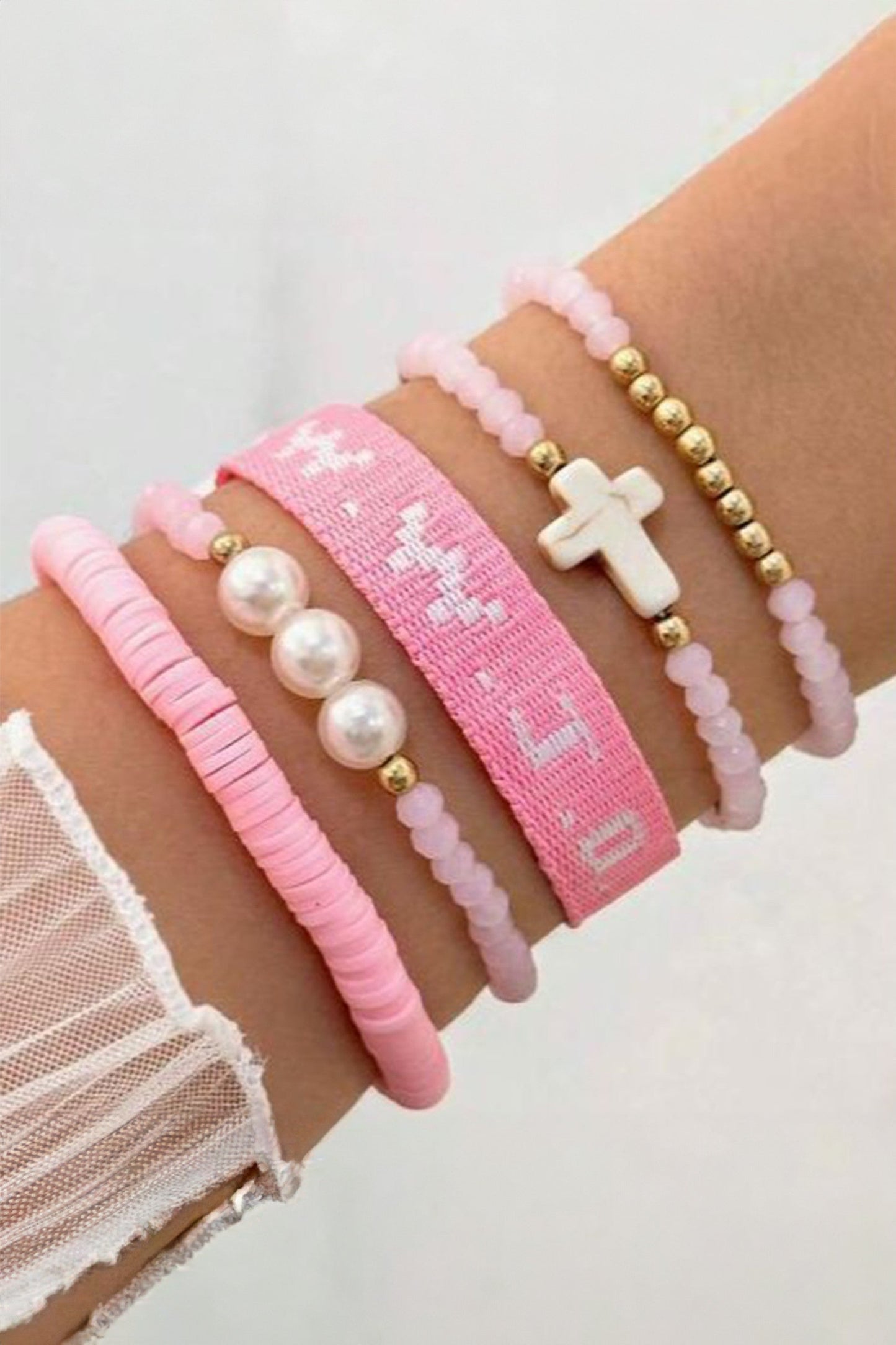 Pink WWJD Bead Bracelet Set FB