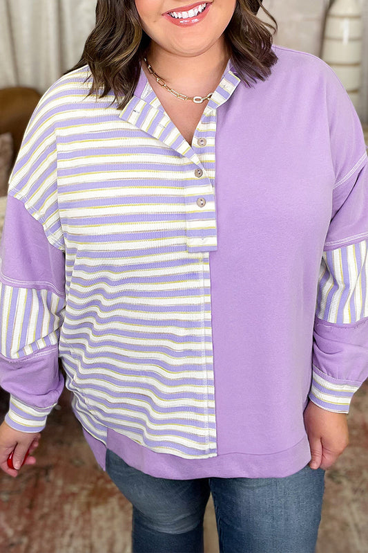 Purple Patchwork Plus Size Pullover LT