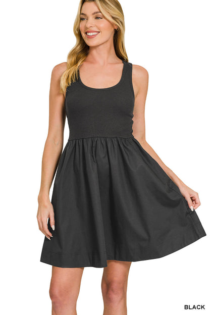 Combined Knit Woven Dress Zenana RTS