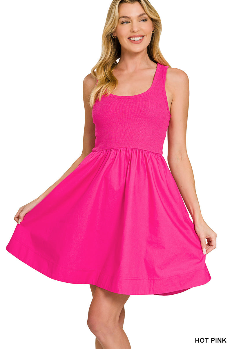 Combined Knit Woven Dress Zenana RTS