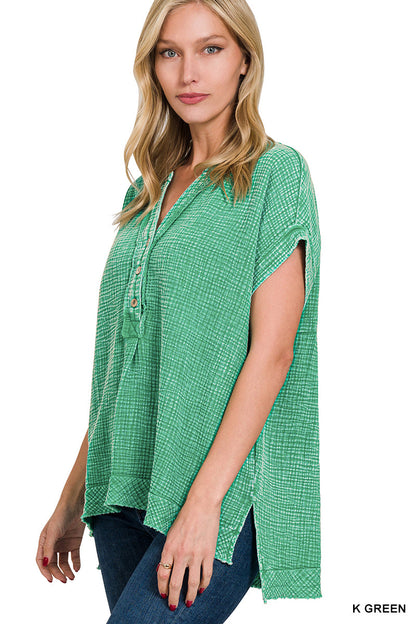 Double-Gauze Henley Top Zenana RTS