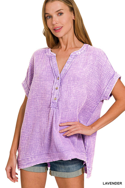 Double-Gauze Henley Top Zenana RTS