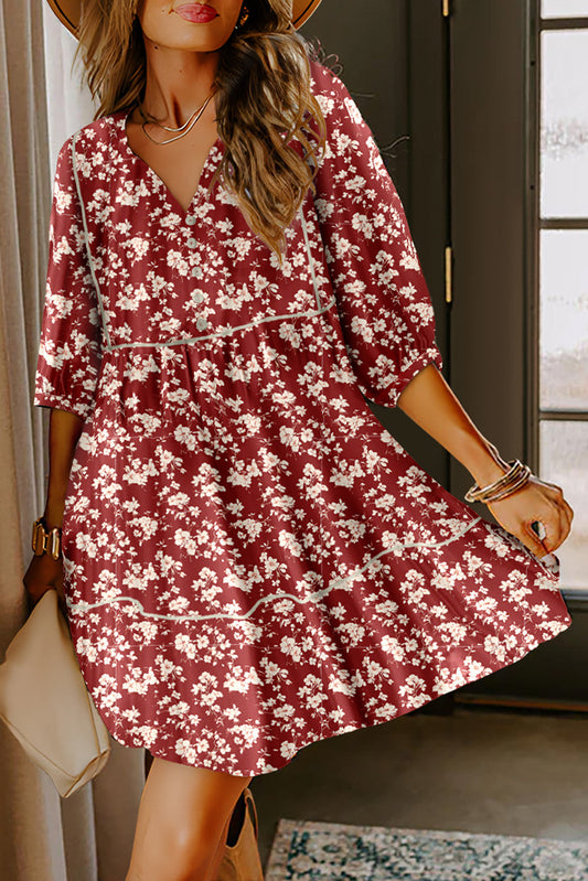 Red Floral Button Dress FB