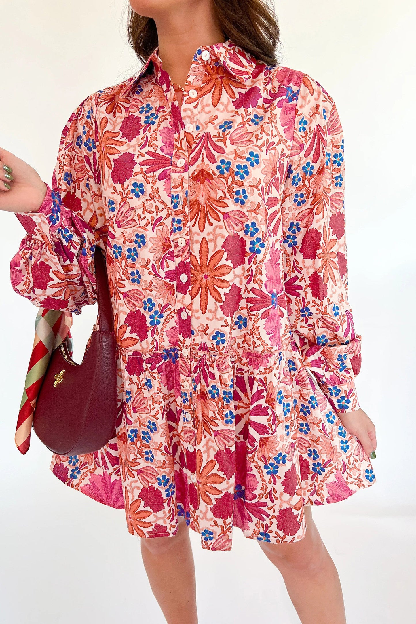 Red Flower Print Mini Dress FB