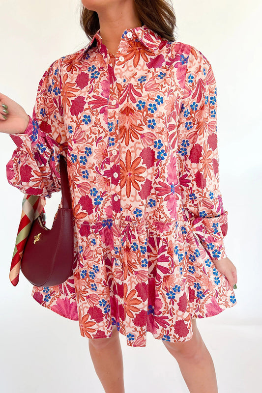 Red Flower Print Mini Dress FB