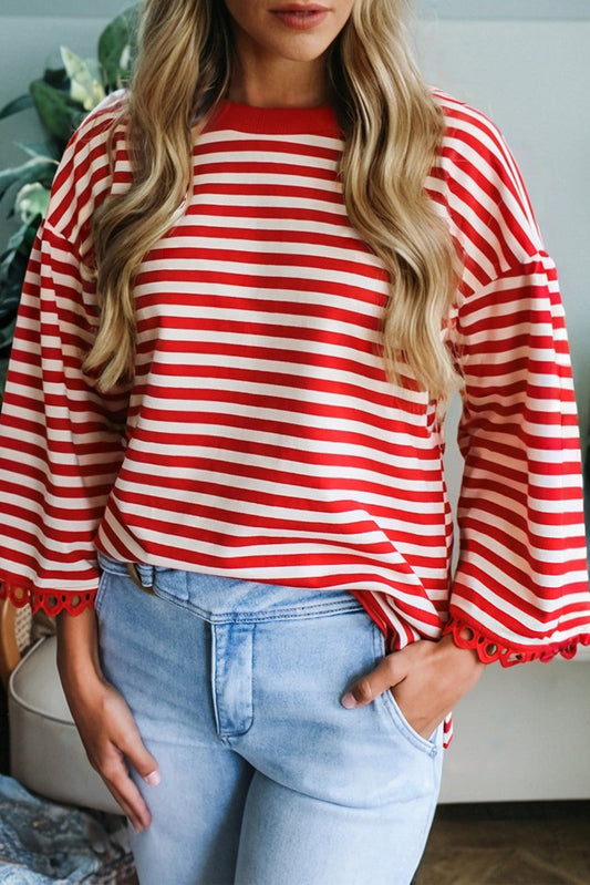 Red Lace Trim Stripe Top FB