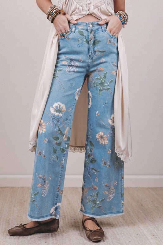Retro Floral Frayed Hem Jeans RTS