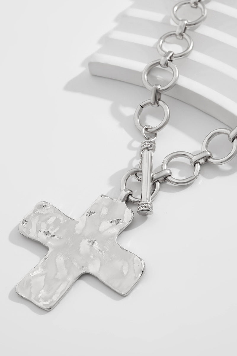 Hammered Cross Toggle Necklace Zenana New RTS